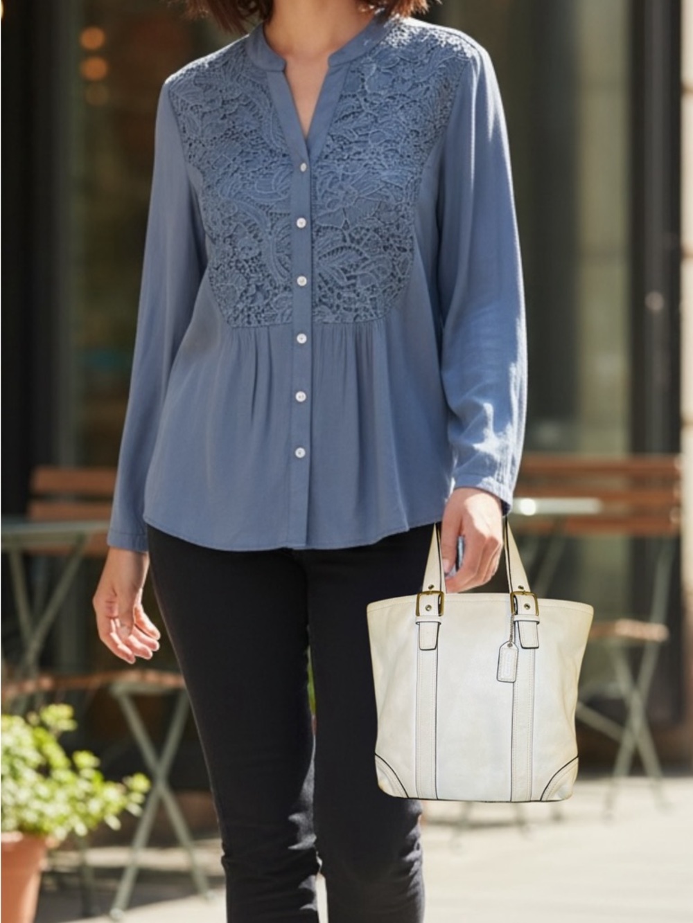 Coach White Leather Tote with Gold Hardware